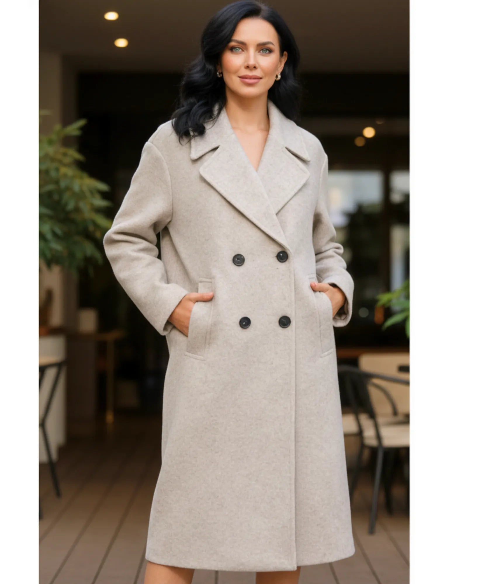 Comprar sobretudo feminino longo de lã batida com corte reto, botões duplos e caimento elegante para inverno urbano com estilo europeu barato ZARA