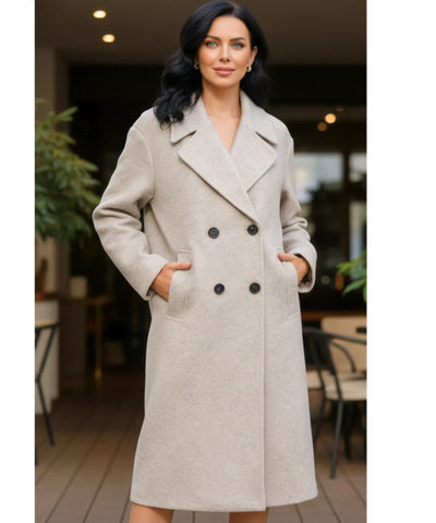Comprar sobretudo feminino longo de lã batida com corte reto, botões duplos e caimento elegante para inverno urbano com estilo europeu barato ZARA