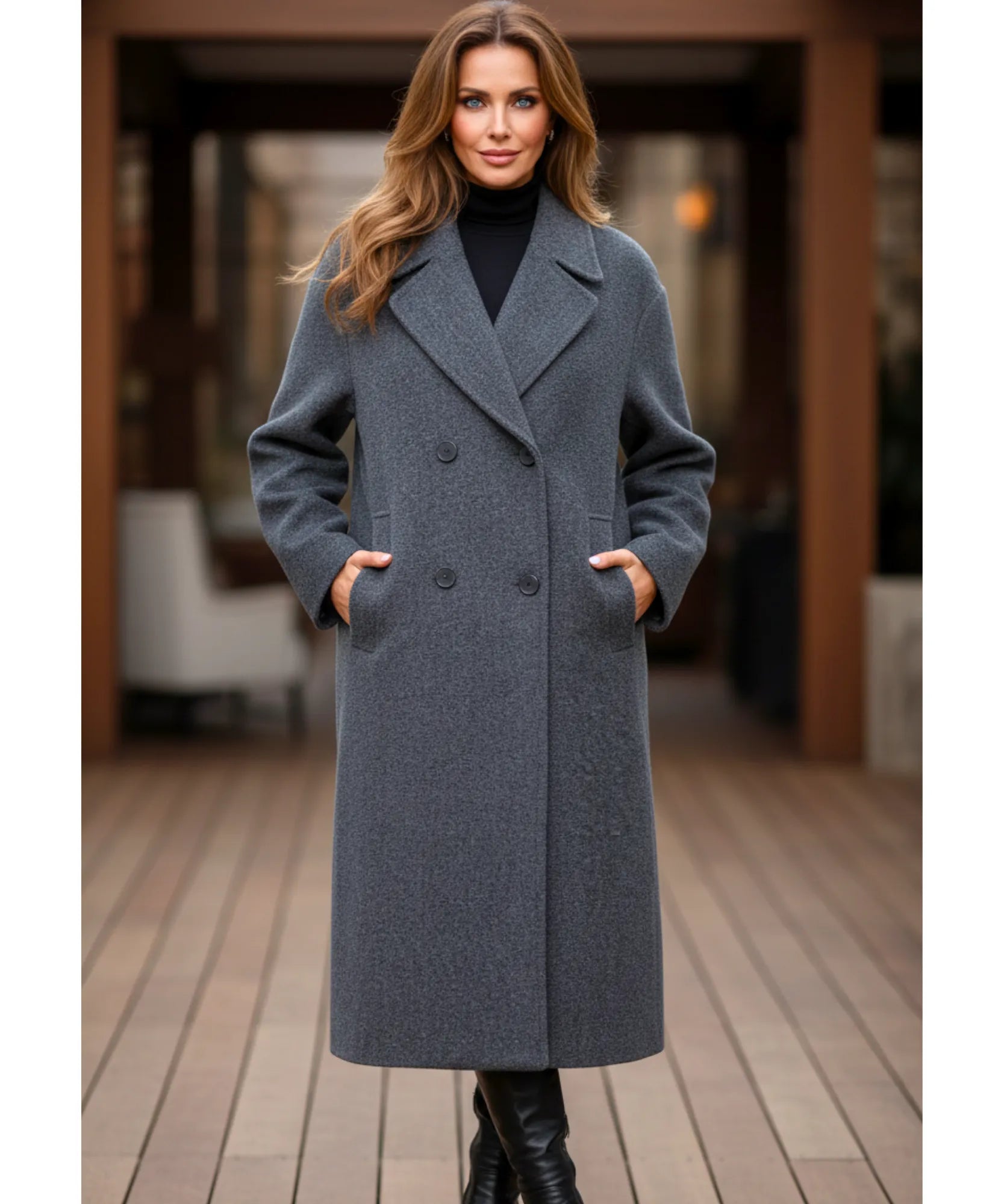 Comprar sobretudo feminino longo de lã batida com corte reto, botões duplos e caimento elegante para inverno urbano com estilo europeu barato ZARA
