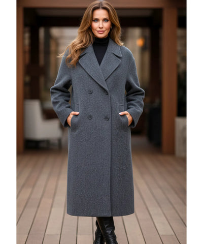 Comprar sobretudo feminino longo de lã batida com corte reto, botões duplos e caimento elegante para inverno urbano com estilo europeu barato ZARA