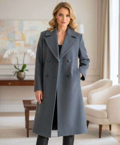 Comprar sobretudo feminino longo de lã batida cinza com corte reto, botões duplos e caimento elegante para inverno urbano com estilo europeu barato ZARA