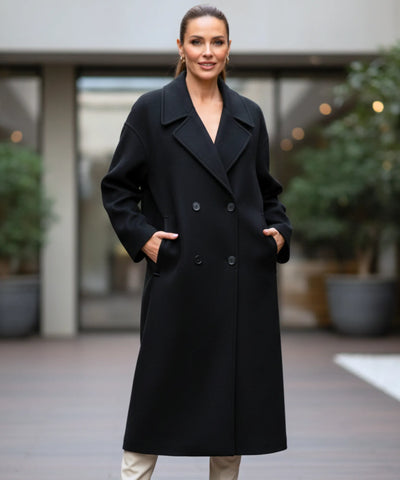Comprar sobretudo feminino longo de lã batida com corte reto, botões duplos e caimento elegante para inverno urbano com estilo europeu barato ZARA