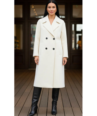 Comprar sobretudo feminino longo de lã batida com corte reto, botões duplos e caimento elegante para inverno urbano com estilo europeu barato ZARA