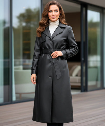 Comprar sobretudo feminino longo em couro sintético com cinto ajustável, brilho elegante e caimento reto para looks urbanos no inverno ZARA
