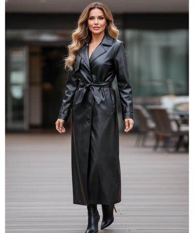 Comprar sobretudo feminino longo em couro sintético com cinto ajustável, brilho elegante e caimento reto para looks urbanos no inverno ZARA