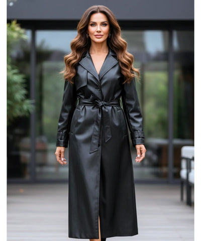 Comprar sobretudo feminino longo em couro sintético com cinto ajustável, brilho elegante e caimento reto para looks urbanos no inverno ZARA