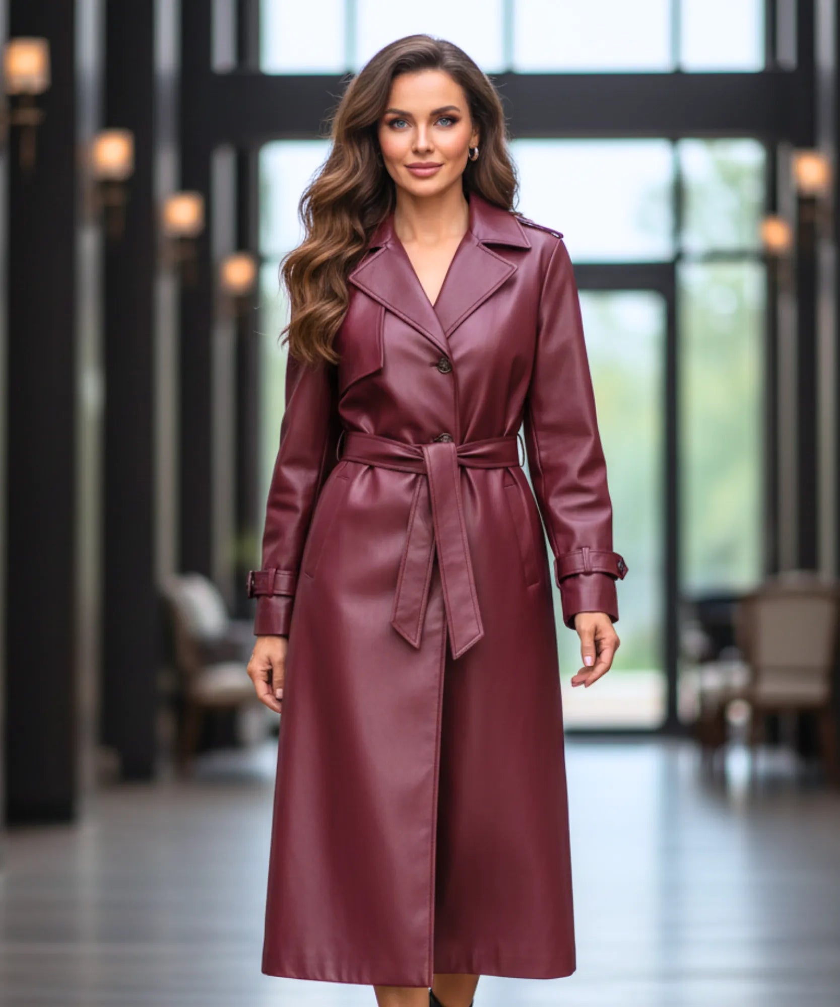 Comprar sobretudo feminino longo em couro sintético com cinto ajustável, brilho elegante e caimento reto para looks urbanos no inverno ZARA