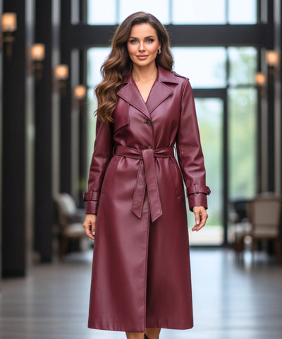 Comprar sobretudo feminino longo em couro sintético com cinto ajustável, brilho elegante e caimento reto para looks urbanos no inverno ZARA