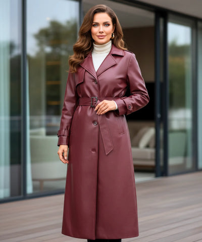 Comprar sobretudo feminino longo em couro sintético com cinto ajustável, brilho elegante e caimento reto para looks urbanos no inverno ZARA