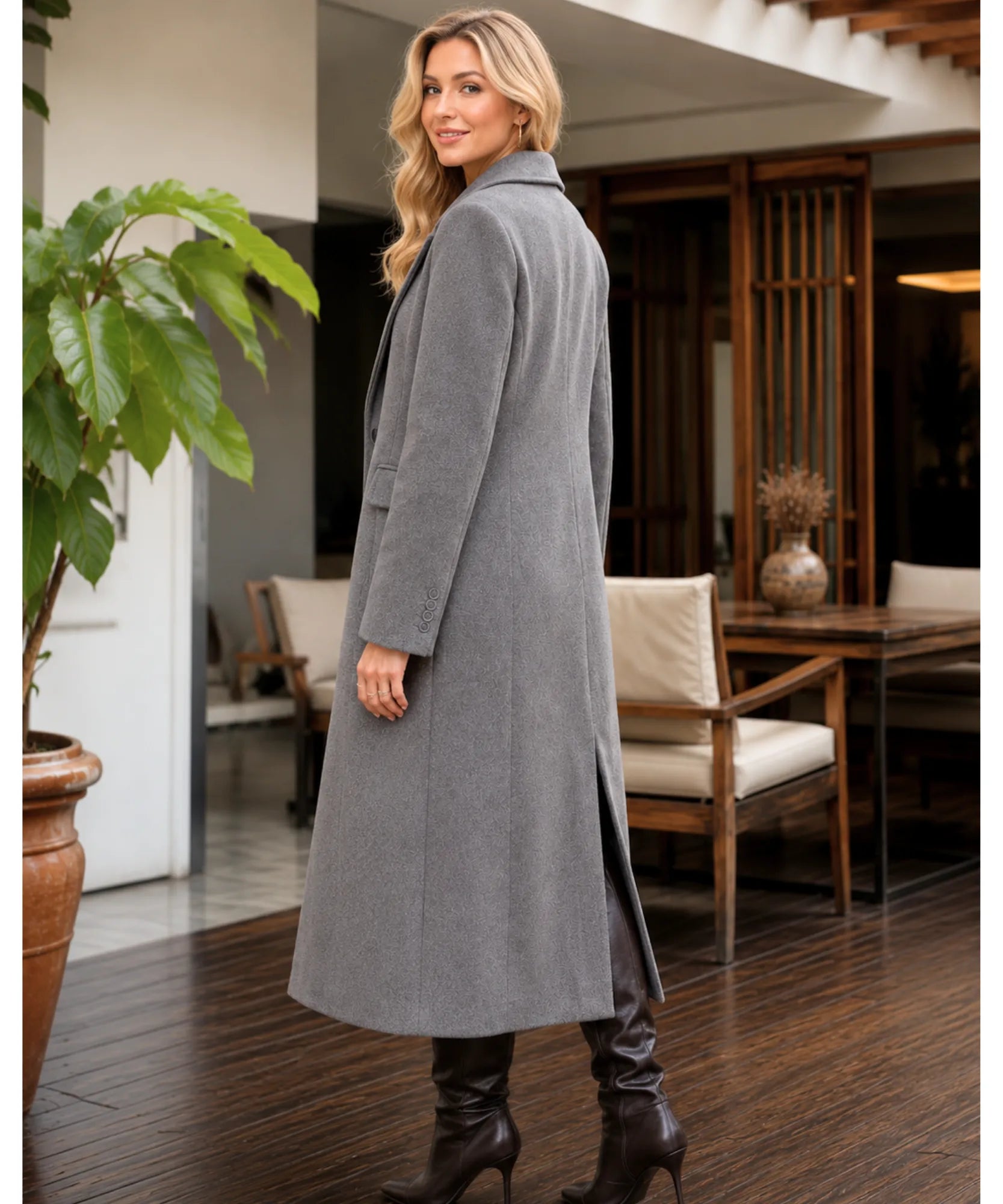 Comprar sobretudo feminino longo de lã batida com corte estruturado e botões duplos elegante para inverno sofisticado em promoção ANELLIMN
