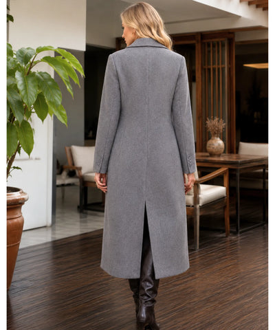 Comprar sobretudo feminino longo de lã batida com corte estruturado e botões duplos elegante para inverno sofisticado em promoção ANELLIMN