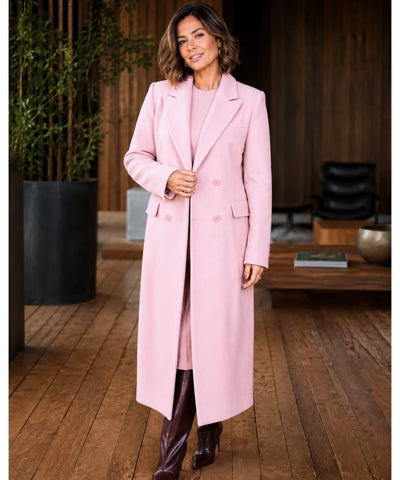 Comprar sobretudo feminino longo de lã batida com corte estruturado e botões duplos elegante para inverno sofisticado em promoção ANELLIMN