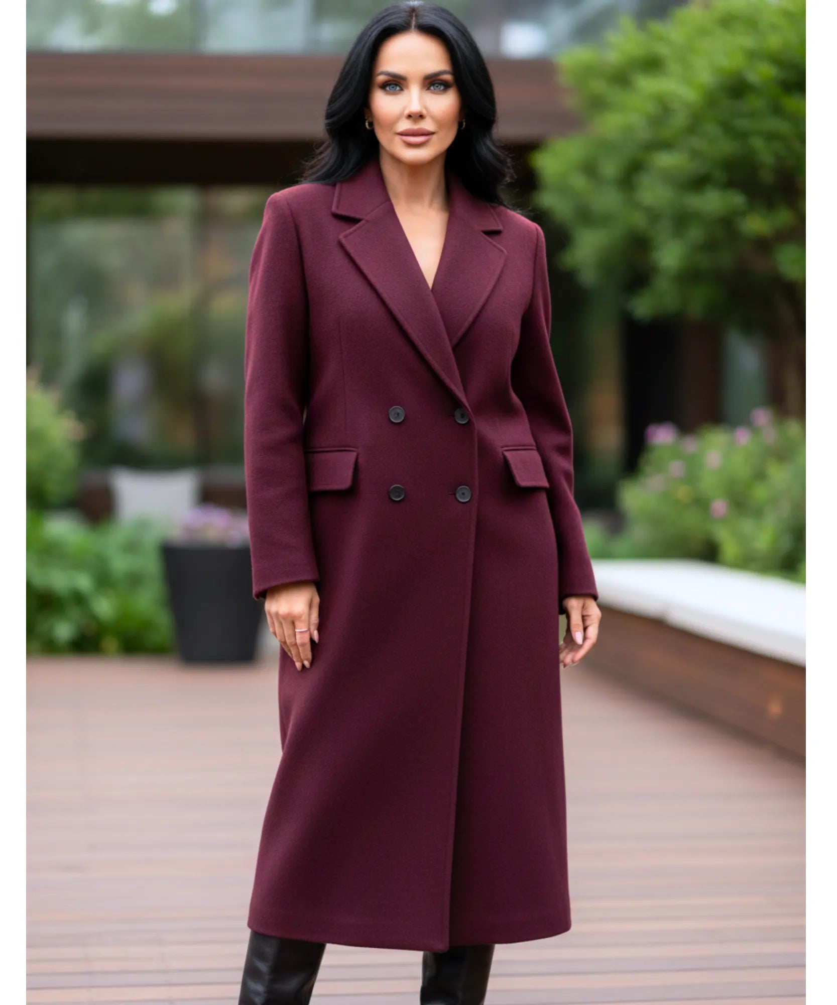 Comprar sobretudo feminino longo de lã batida com corte estruturado e botões duplos elegante para inverno sofisticado em promoção ANELLIMN