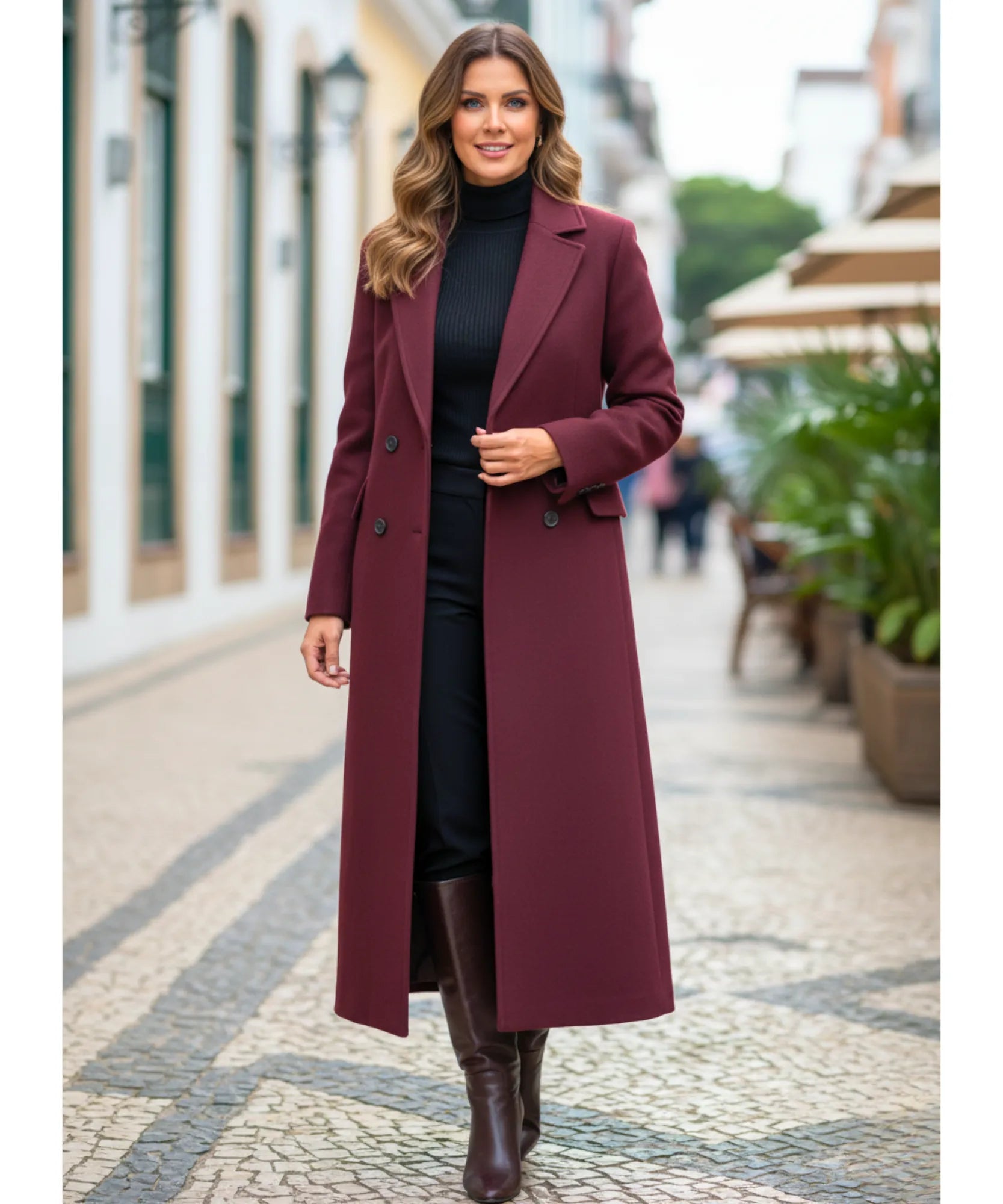 Comprar sobretudo feminino longo de lã batida com corte estruturado e botões duplos elegante para inverno sofisticado barato ZARA

