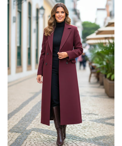 Comprar sobretudo feminino longo de lã batida com corte estruturado e botões duplos elegante para inverno sofisticado barato ZARA

