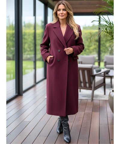 Comprar sobretudo feminino longo de lã batida com corte estruturado e botões duplos elegante para inverno sofisticado em promoção ANELLIMN