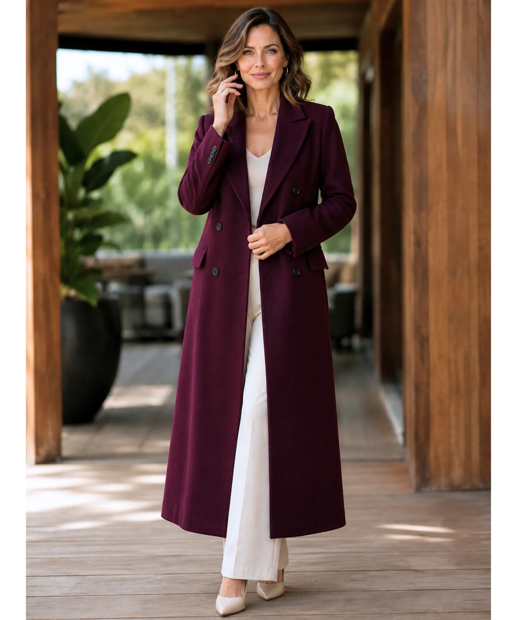 Comprar sobretudo feminino longo de lã batida com corte estruturado e botões duplos elegante para inverno sofisticado em promoção ANELLIMN