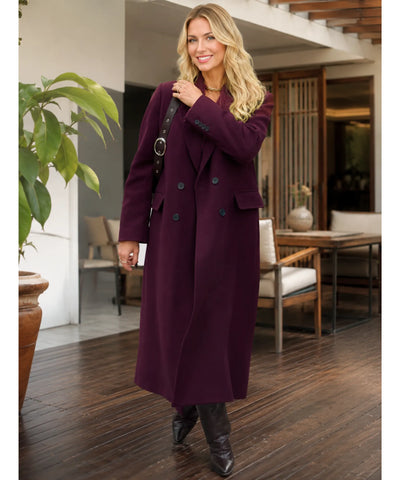 Comprar sobretudo feminino longo de lã batida com corte estruturado e botões duplos elegante para inverno sofisticado em promoção ANELLIMN
