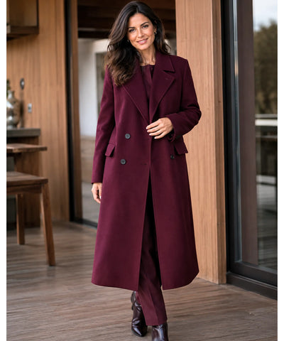 Comprar sobretudo feminino longo de lã batida com corte estruturado e botões duplos elegante para inverno sofisticado em promoção ANELLIMN