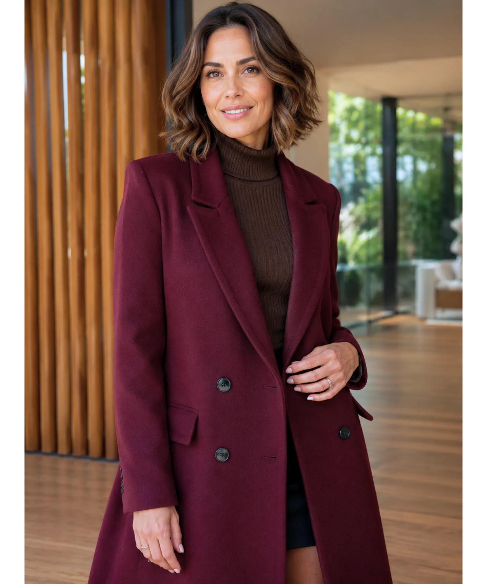 Comprar sobretudo feminino longo de lã batida com corte estruturado e botões duplos elegante para inverno sofisticado em promoção ANELLIMN