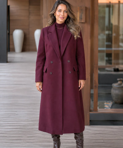 Comprar sobretudo feminino longo de lã batida com corte estruturado e botões duplos elegante para inverno sofisticado em promoção ANELLIMN