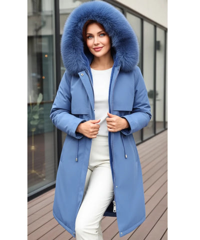 Sobretudo Feminino Longo de Inverno com Gola de Pele Macia | Babi