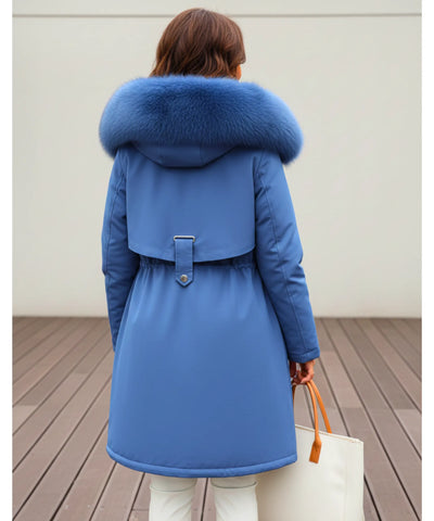 Sobretudo Feminino Longo de Inverno com Gola de Pele Macia | Babi