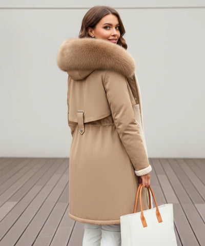 Sobretudo Feminino Longo de Inverno com Gola de Pele Macia | Babi