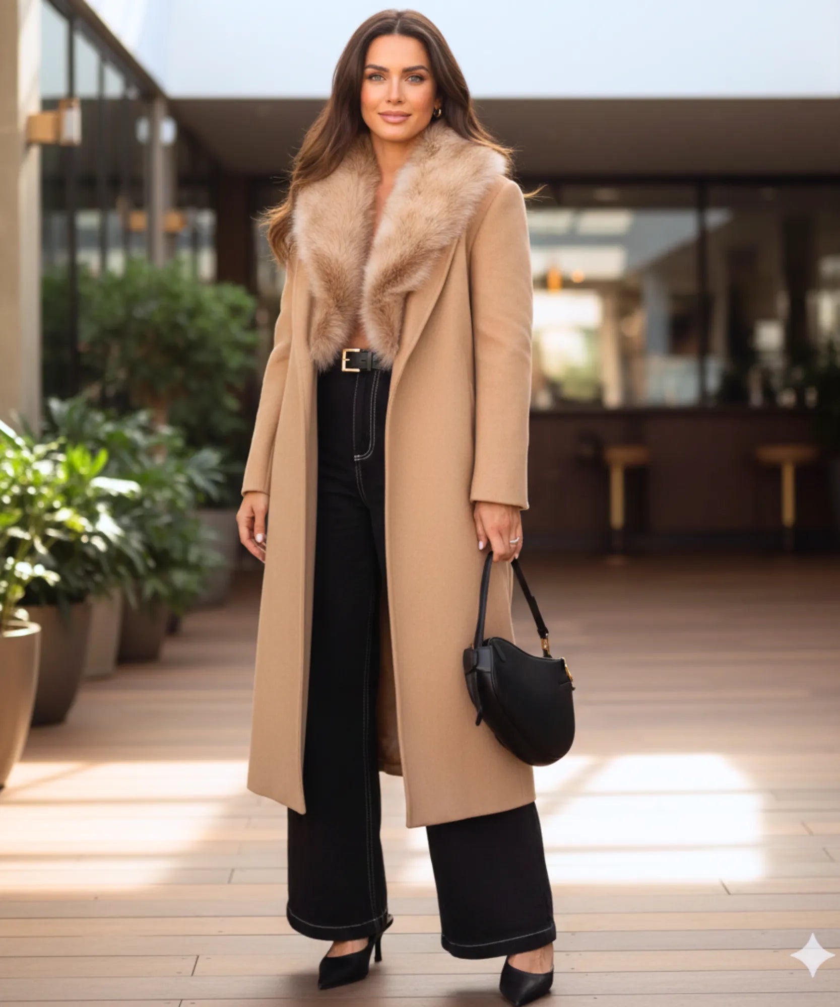 Comprar sobretudo feminino longo de lã batida com gola de pelo sofisticada para inverno elegante barato ZARA