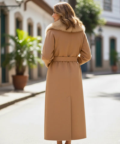 Comprar sobretudo feminino longo de lã batida com gola de pelo sofisticada para inverno elegante barato ZARA