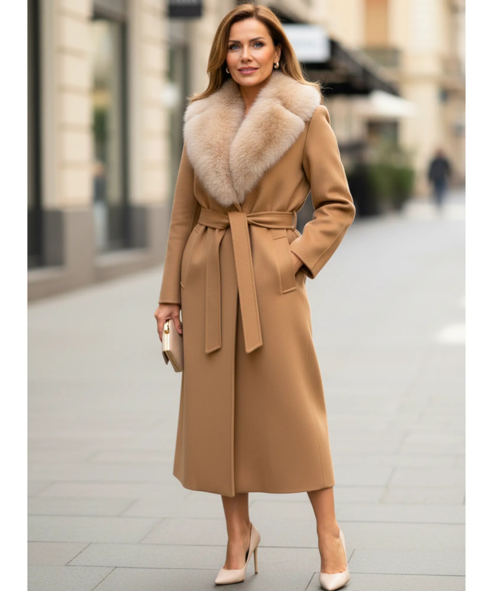 Comprar sobretudo feminino longo de lã batida com gola de pelo sofisticada para inverno elegante barato ZARA