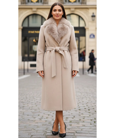 Sobretudo Feminino de Lã com Gola de Pelo Luxuosa | Parker