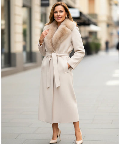 Comprar sobretudo feminino longo de lã batida com gola de pelo sofisticada para inverno elegante barato ZARA