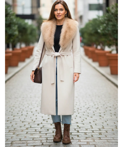 Sobretudo Feminino de Lã com Gola de Pelo Luxuosa | Parker