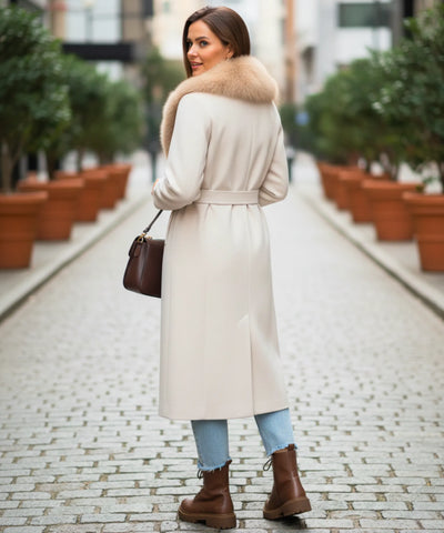 Sobretudo Feminino de Lã com Gola de Pelo Luxuosa | Parker