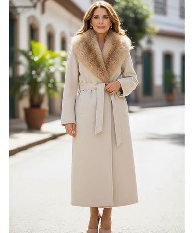 Sobretudo Feminino de Lã com Gola de Pelo Luxuosa | Parker