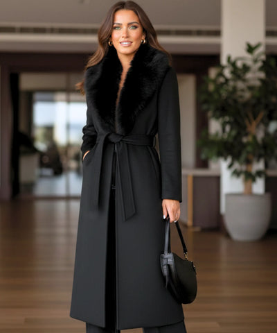 Comprar sobretudo feminino longo de lã batida com gola de pelo sofisticada para inverno elegante barato ZARA