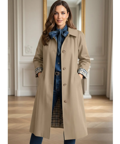 Comprar sobretudo feminino longo impermeável com forro xadrez e corte reto elegante para looks urbanos e dias de chuva com sofisticação barato ZARA