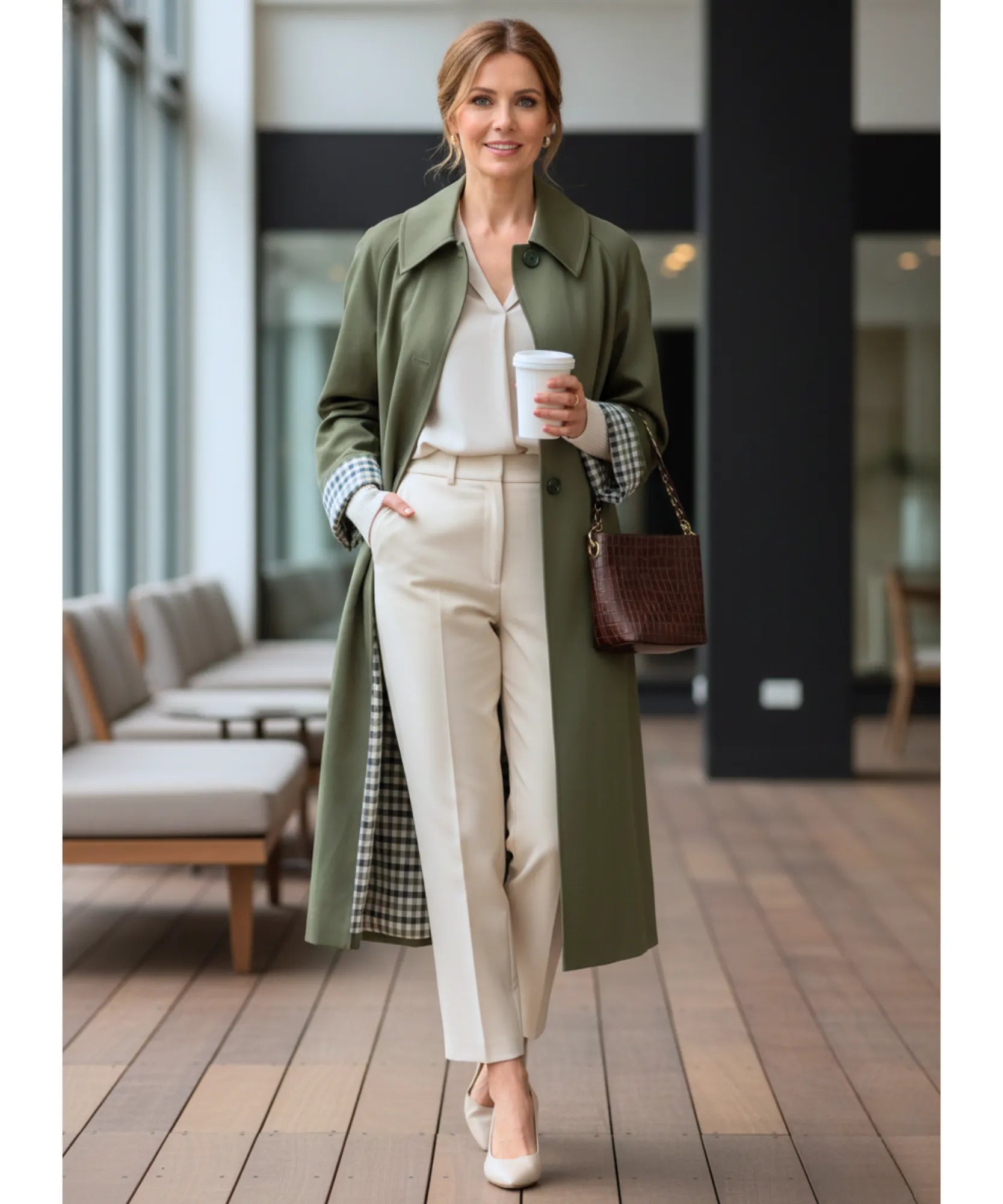 Comprar sobretudo feminino longo impermeável com forro xadrez e corte reto elegante para looks urbanos e dias de chuva com sofisticação barato ZARA