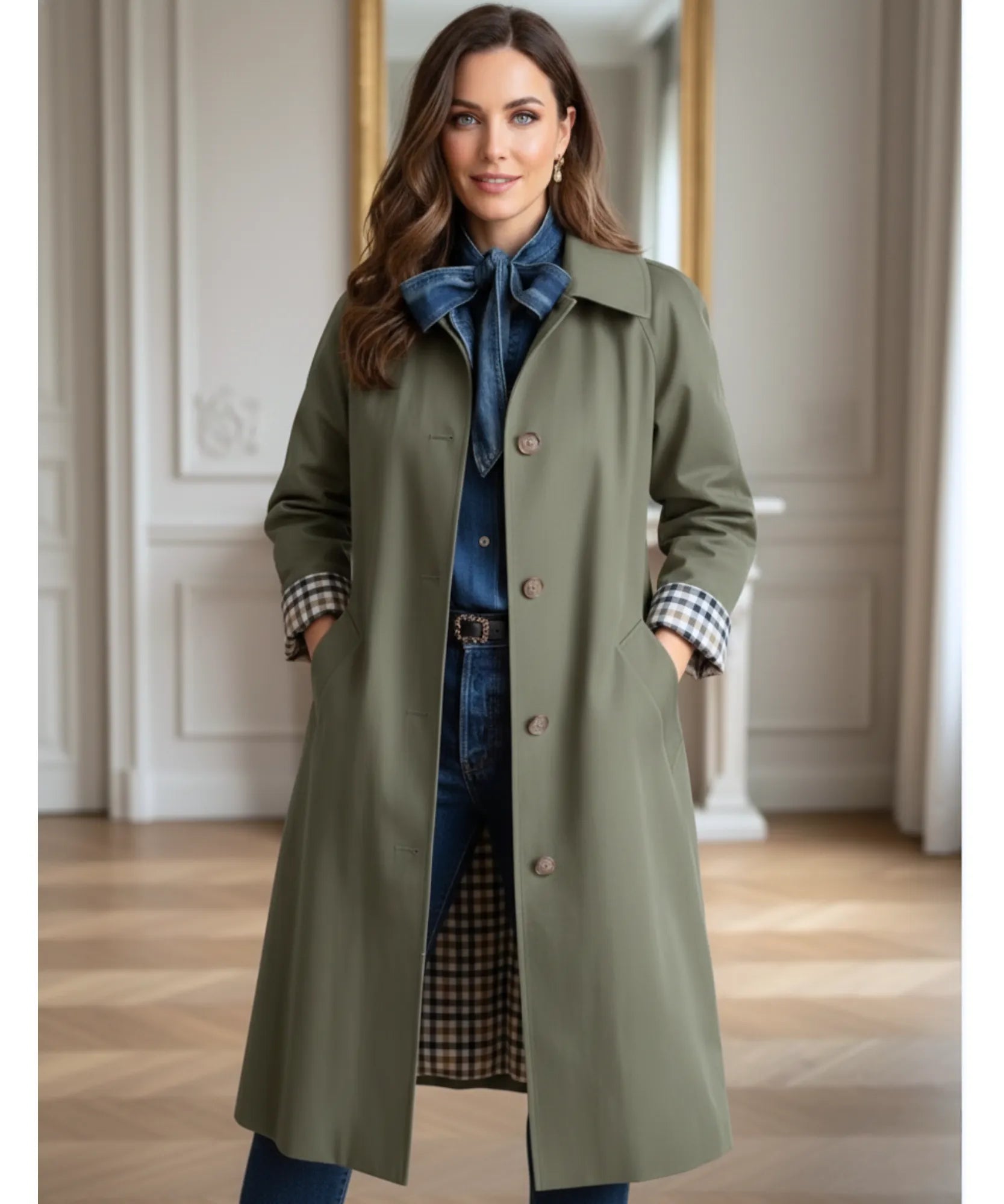 Comprar sobretudo feminino longo impermeável com forro xadrez e corte reto elegante para looks urbanos e dias de chuva com sofisticação barato ZARA