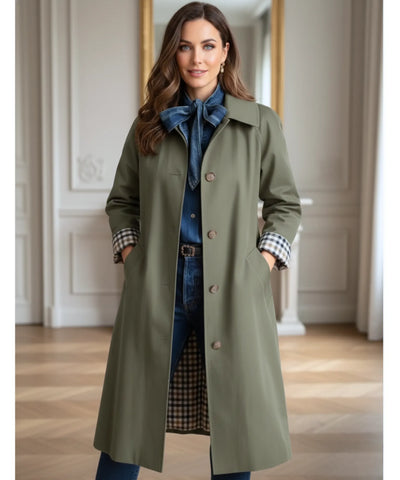 Comprar sobretudo feminino longo impermeável com forro xadrez e corte reto elegante para looks urbanos e dias de chuva com sofisticação barato ZARA