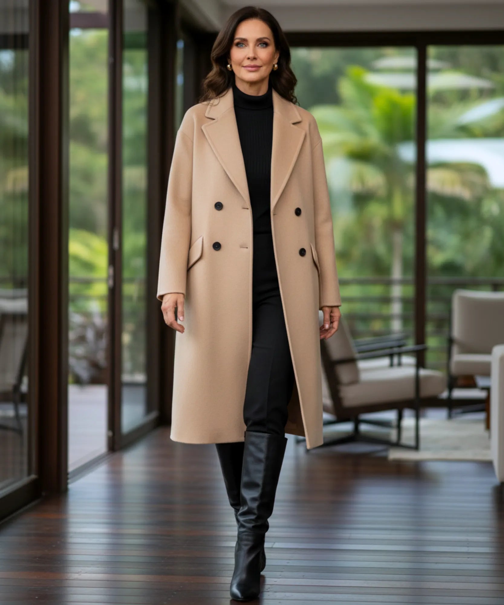 Comprar sobretudo feminino longo em lã batida com fechamento frontal duplo e lapela estruturada para inverno elegantes ZARA