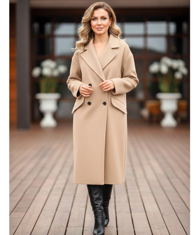 Comprar sobretudo feminino longo em lã batida com fechamento frontal duplo e lapela estruturada para inverno elegantes ZARA