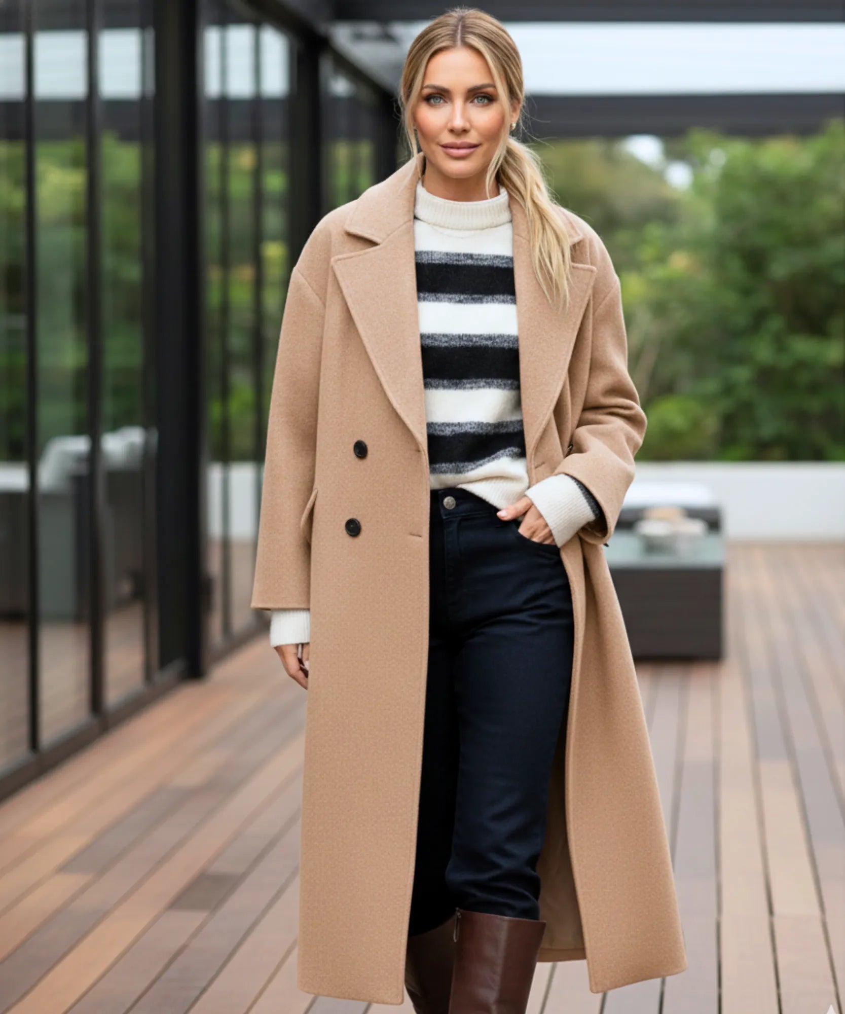 Comprar sobretudo feminino longo em lã batida com fechamento frontal duplo e lapela estruturada para inverno elegantes ZARA