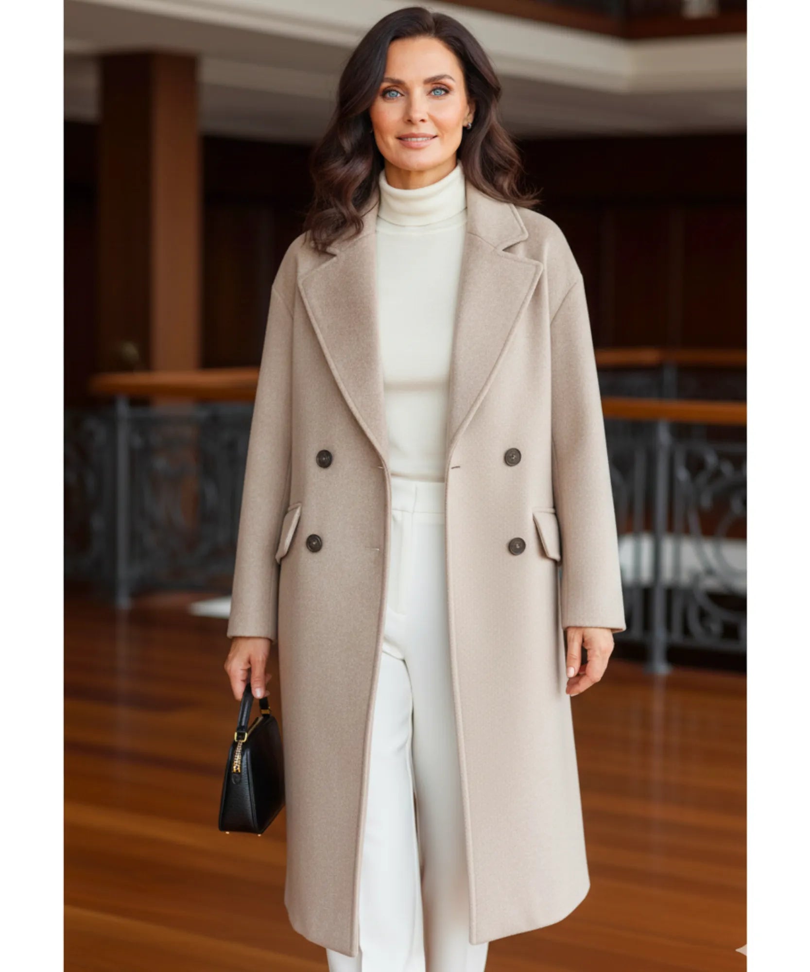 Comprar sobretudo feminino longo em lã batida com fechamento frontal duplo e lapela estruturada para inverno elegantes ZARA