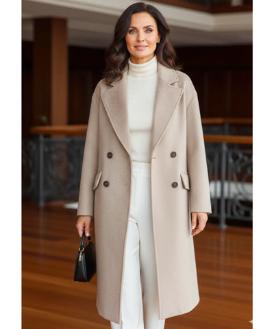 Comprar sobretudo feminino longo em lã batida com fechamento frontal duplo e lapela estruturada para inverno elegantes ZARA
