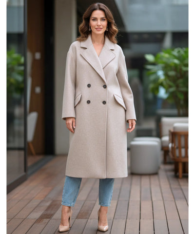 Comprar sobretudo feminino longo em lã batida com fechamento frontal duplo e lapela estruturada para inverno elegantes ZARA