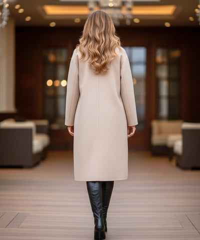Comprar sobretudo feminino longo em lã batida com fechamento frontal duplo e lapela estruturada para inverno elegantes ZARA