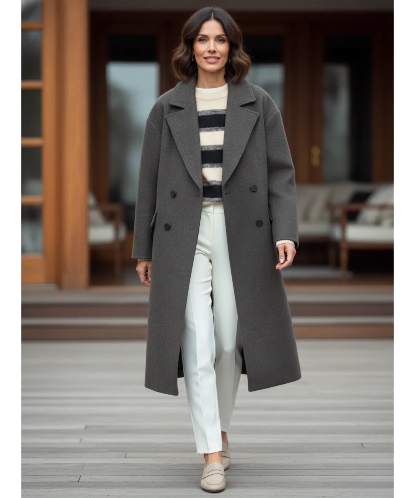 Comprar sobretudo feminino longo em lã batida com fechamento frontal duplo e lapela estruturada para inverno elegantes ZARA