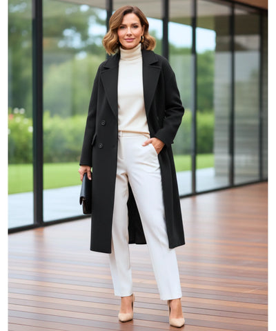 Comprar sobretudo feminino longo em lã batida com fechamento frontal duplo e lapela estruturada para inverno elegantes ZARA